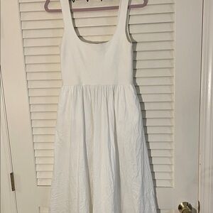 All:Row Lucinda White Stretchy Knit Bodice Sleeveless Dip Back Poplin Midi Dress